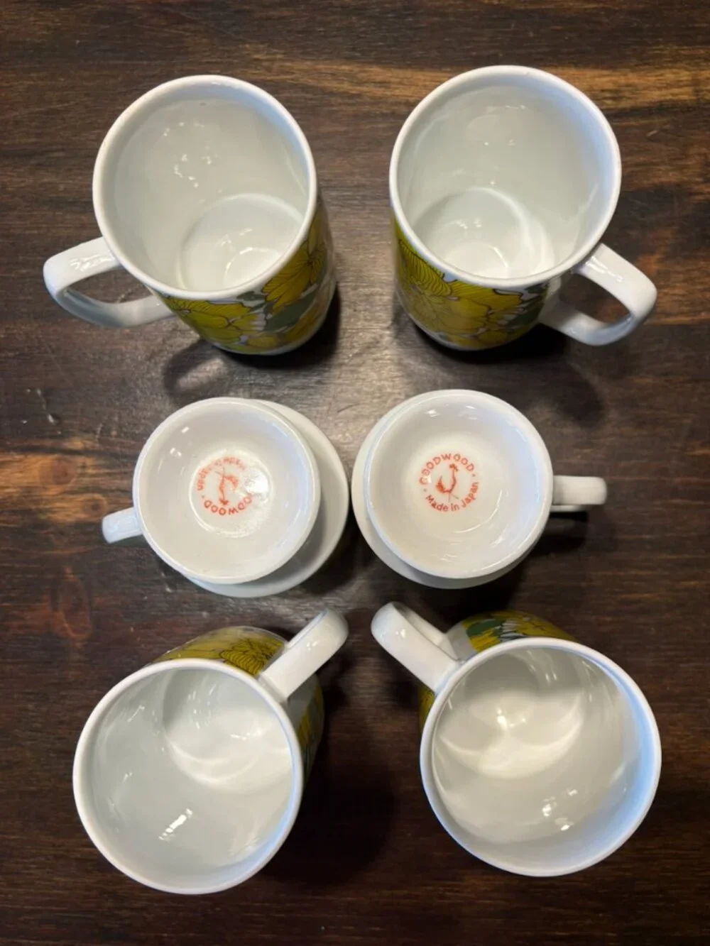 Vintage 1970s Goodwood Japan Yellow Floral Pedestal Mugs